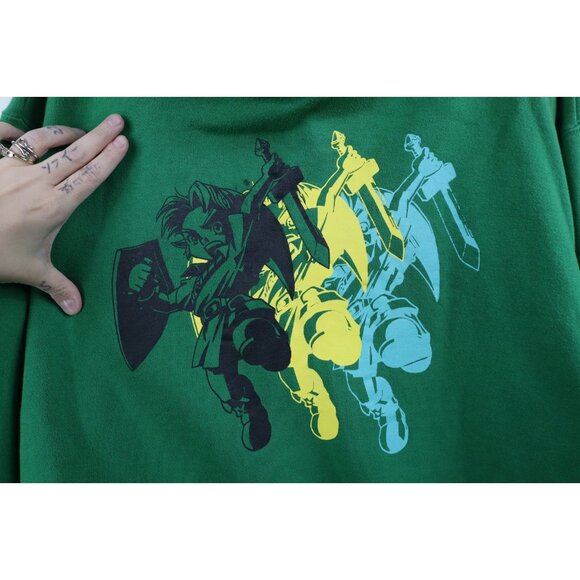 Vtg Y2K 2006 Nintendo Mens Large Distressed Zelda Game Hoodie Sweatshirt Green - Picture 6 of 16